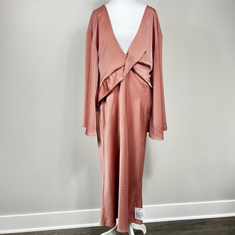ASOS Satin Maxi Dress Rose Gold Kimono Sleeve US 10 NEW Glam Event Wedding Guest